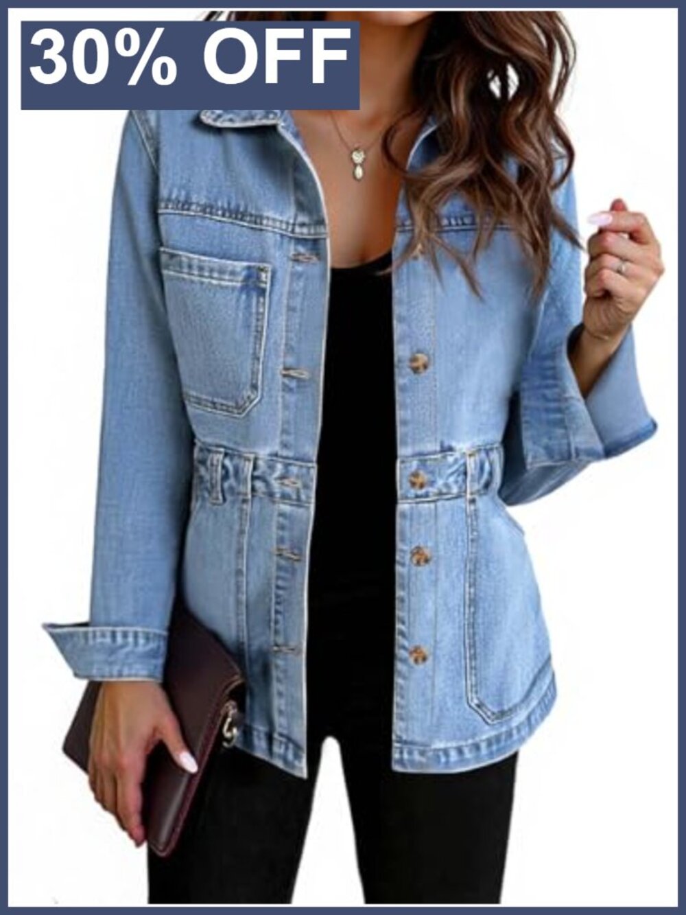 Tankaneo Denim Jacket Distressed Oversized Shacket Long Sleeve Casual
